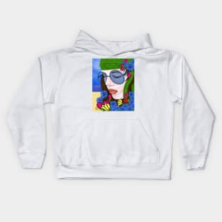 Hippie girl near the sea Kids Hoodie